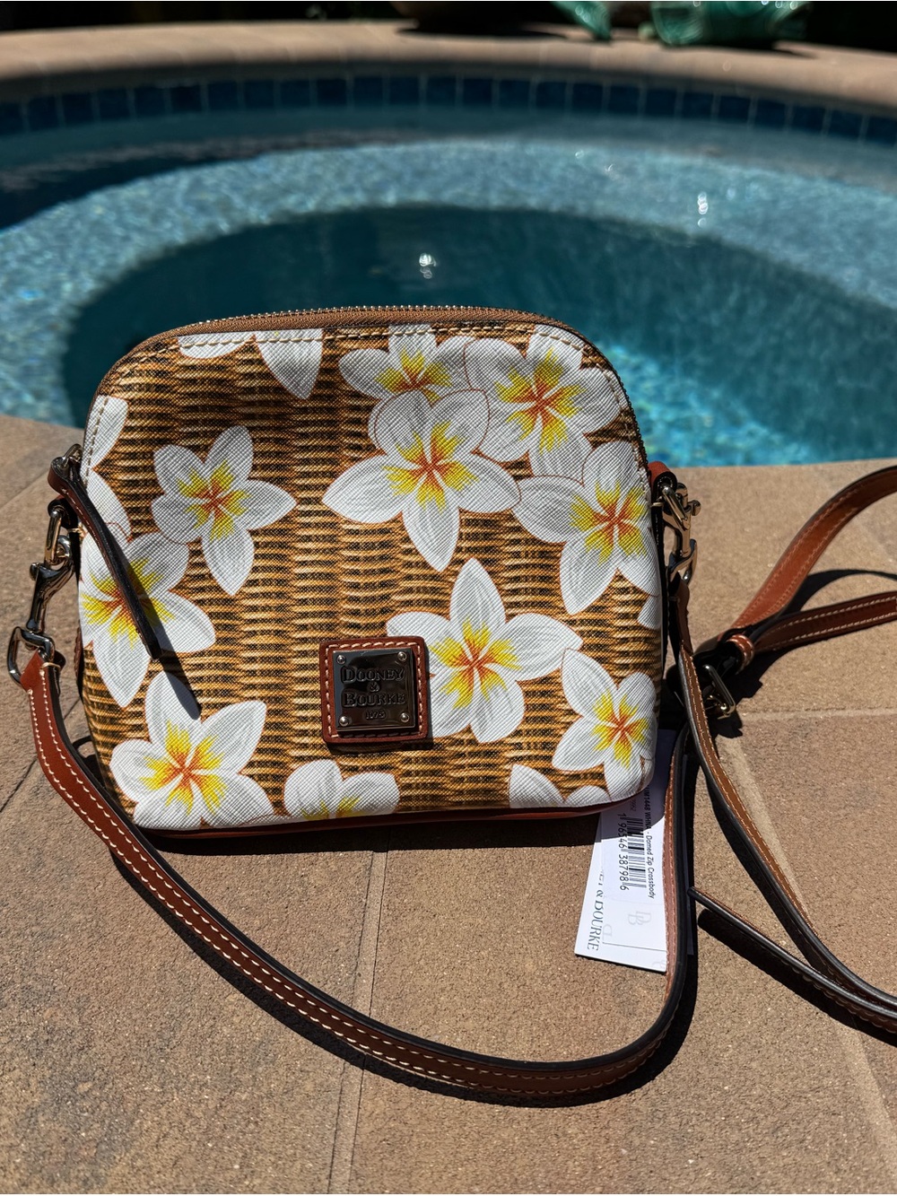 Dooney & Bourke Brown Floral Plumeria Crossbody Bag